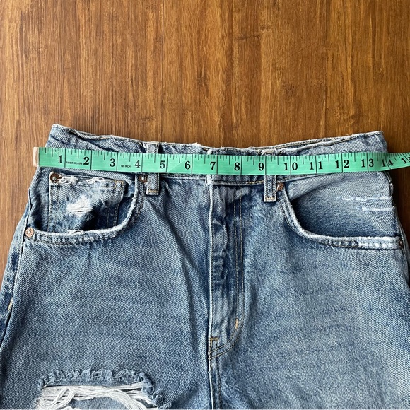 Free People Women’s 27 Denim Jeans Lita Straight Leg Fray Distressed Ripped - Picture 13 of 16